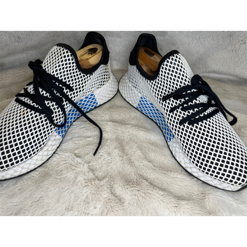 Adidas Mens Deerupt Runner Mesh Webbed Sneakers White Black Blue Size 10 - Picture 7 of 12